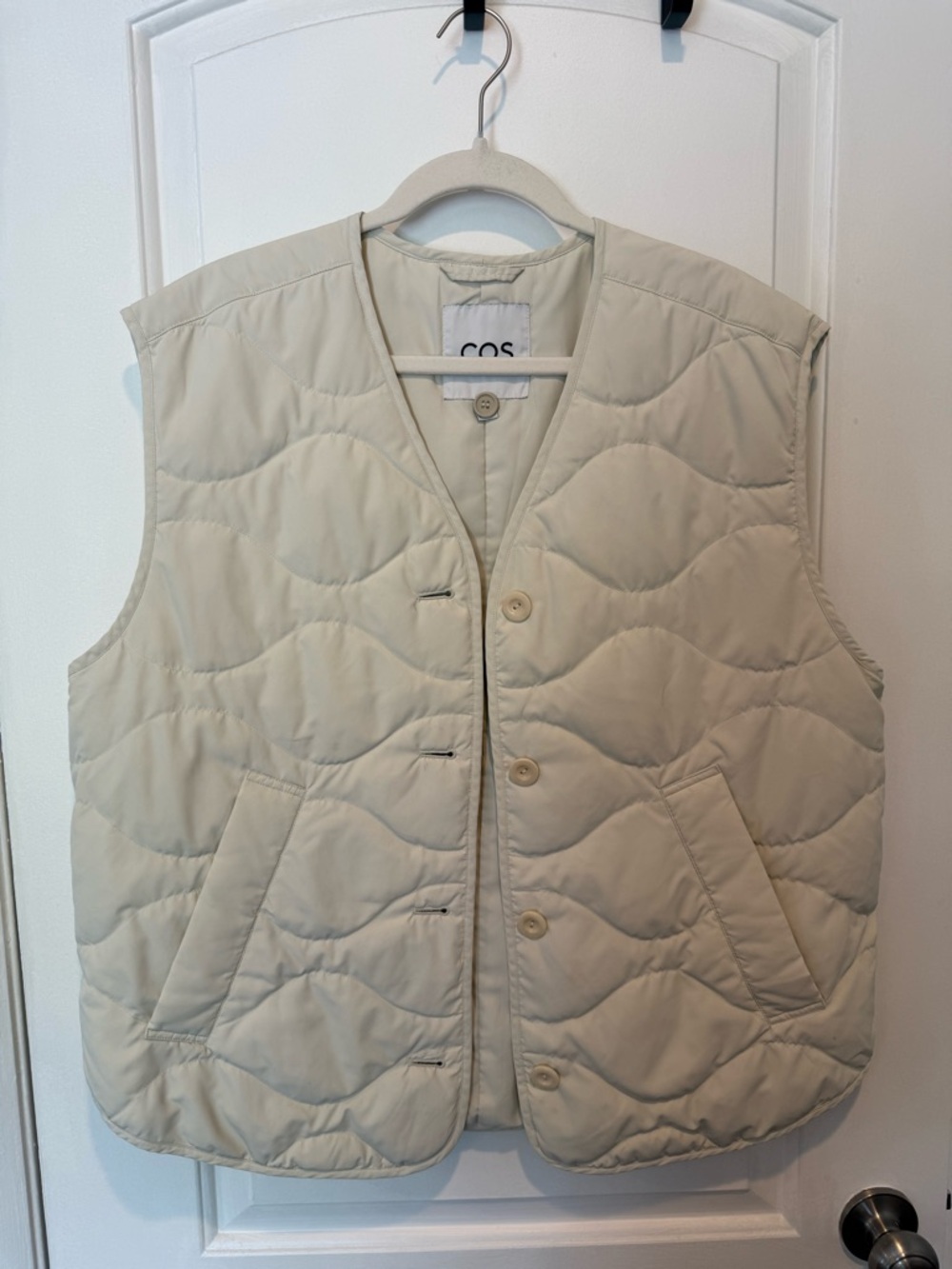 COS Cream Quilted V-Neck Button Vest